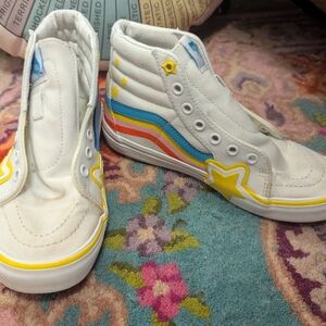 Kids White and Yellow Rainbow Vans